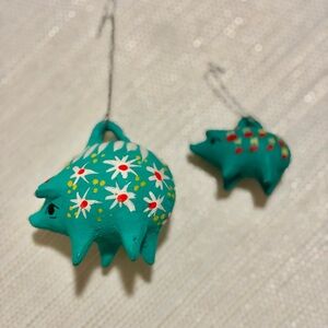 Vintage Mexican Folk Art Clay Colorful Pig Ornaments (2)